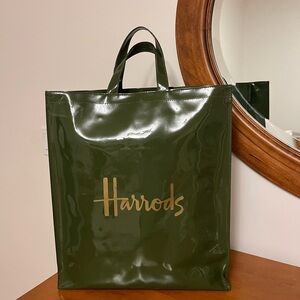 Harrods Olive Green Glossy Tote